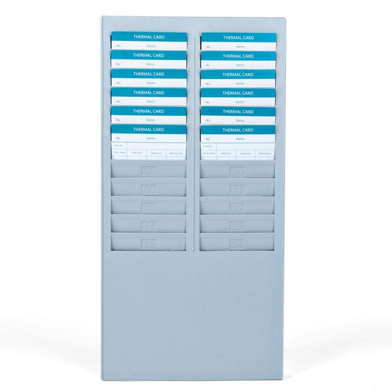 Flexzion Time Card Holder Wall Mount Rack 24 Pocket Slots Compatible with 7" inch Cards Pyramid Series 2000 6000 Attendance Time Payroll Recorder for Office Punch in Clock Out (Gray) - Image 1